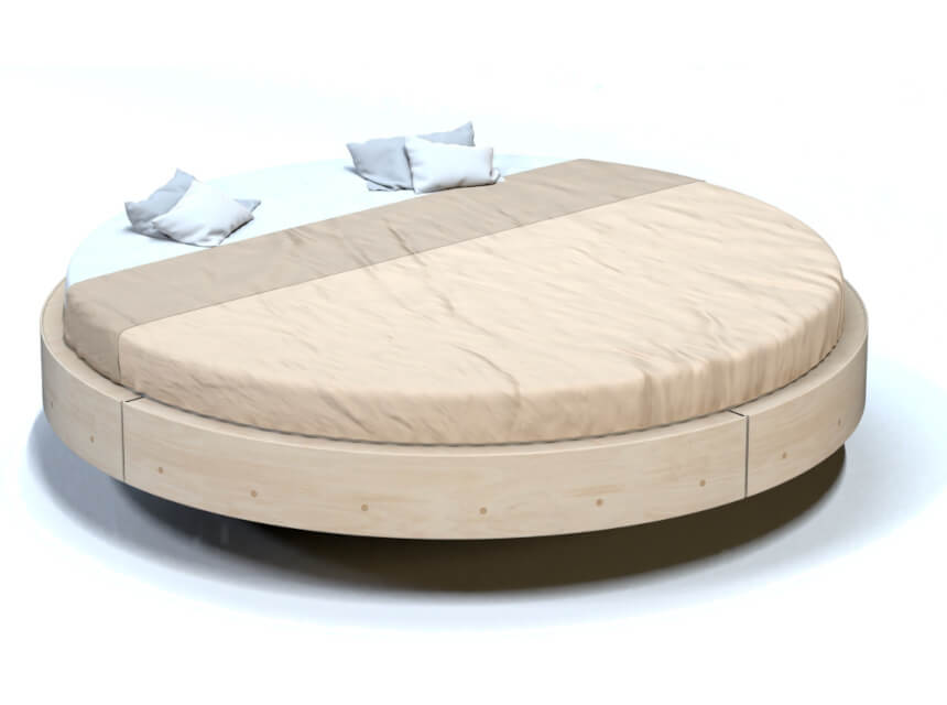 Round bed with off-center rotation