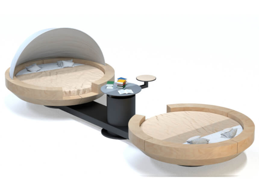 2 motorized round beds 1 half-cocoon